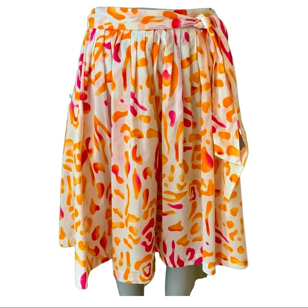 PICNIC BY CPW 100% Cotton Pleated Skirt Orange & Bright Pink Abstract Print - Picture 13 of 14